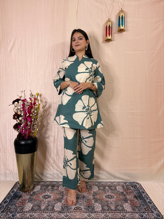 Emerald Bloom Printed Pure Cotton Co-Ord Set