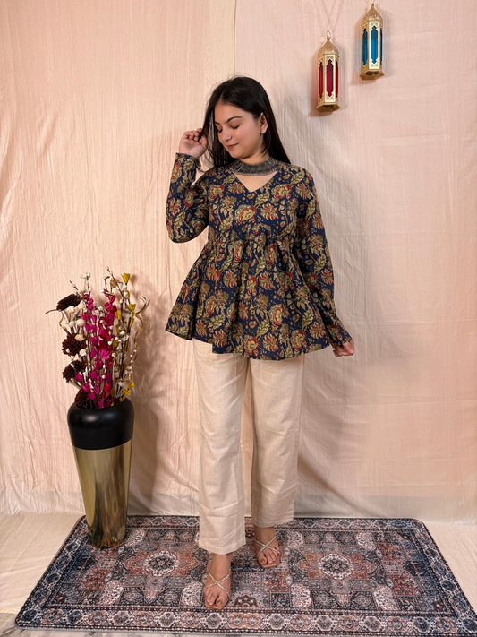 Midnight Garden Printed Pure Cotton Peplum Tunic